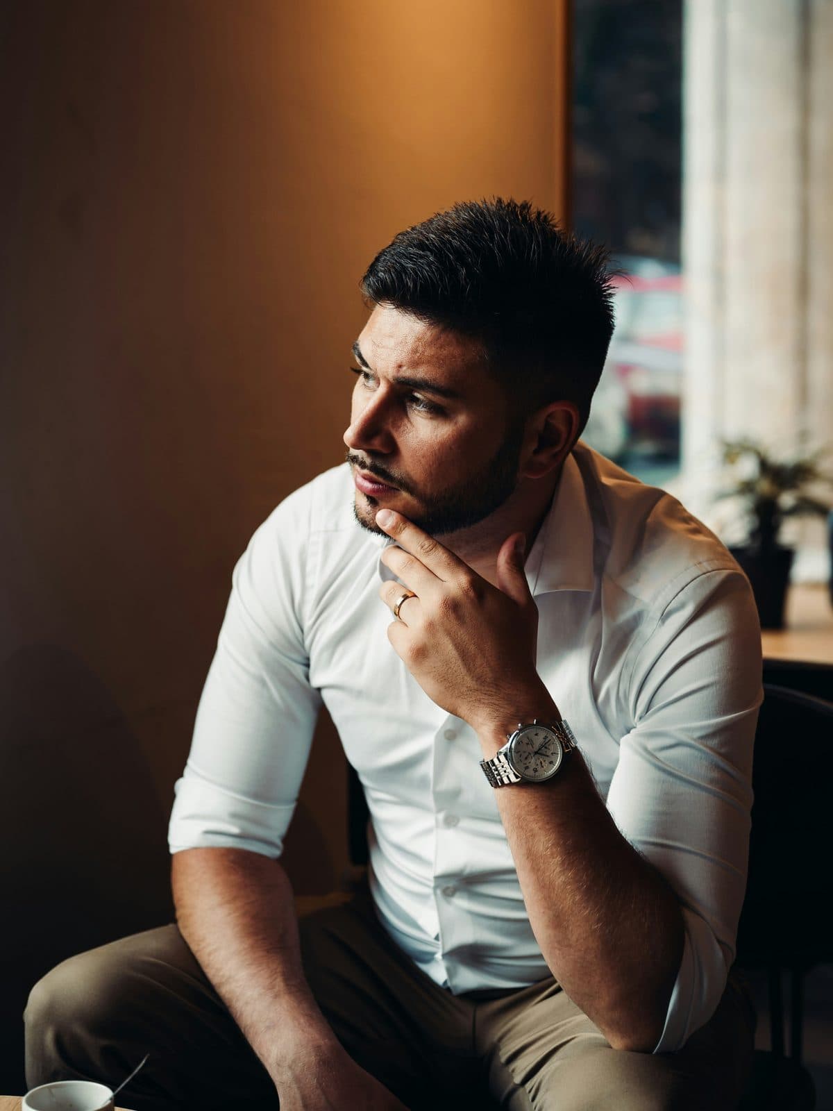 A thoughtful person considering the next step