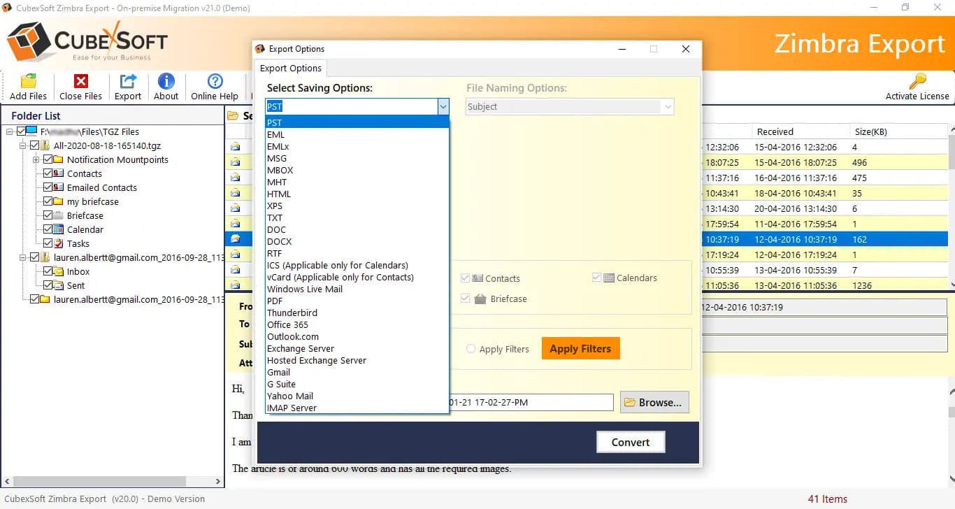 Choose output options