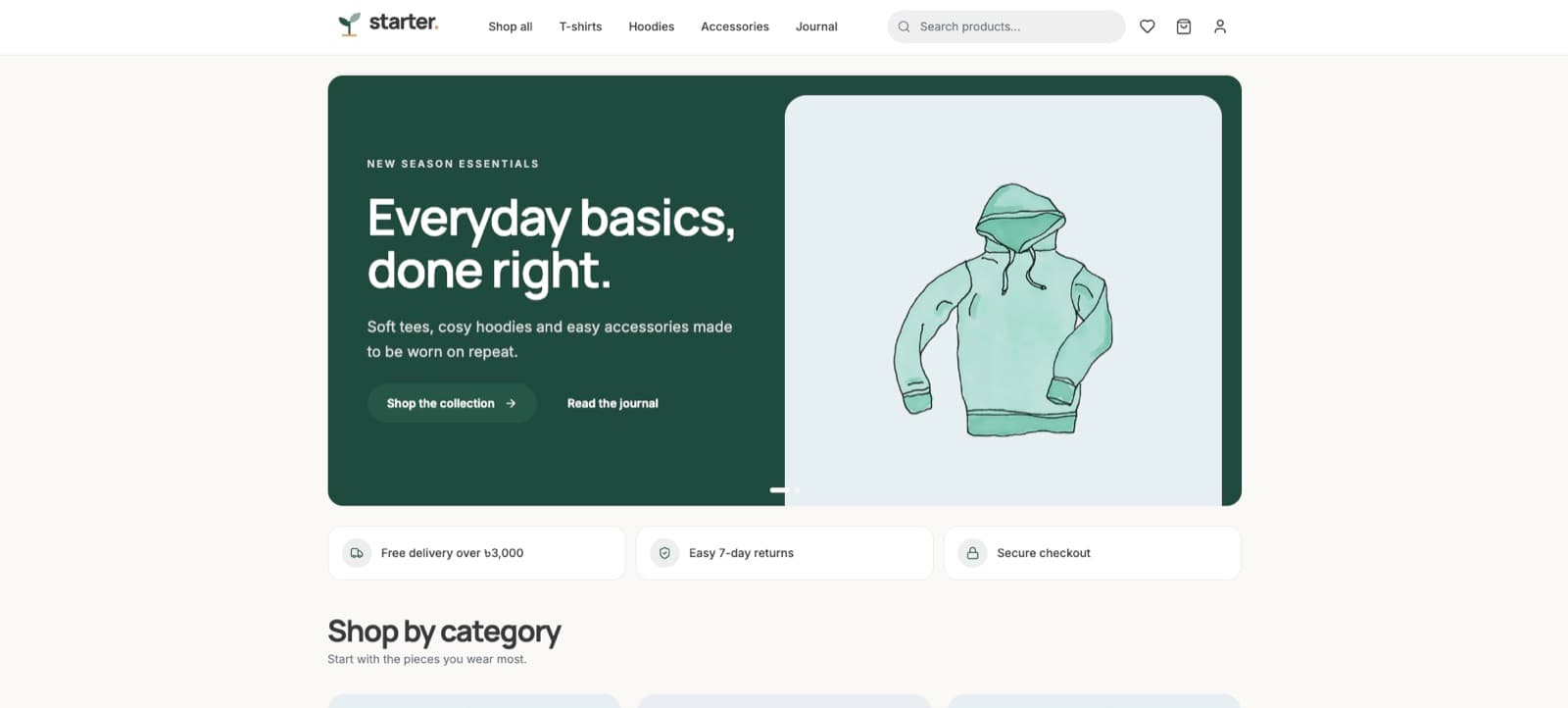 Starter storefront theme home page