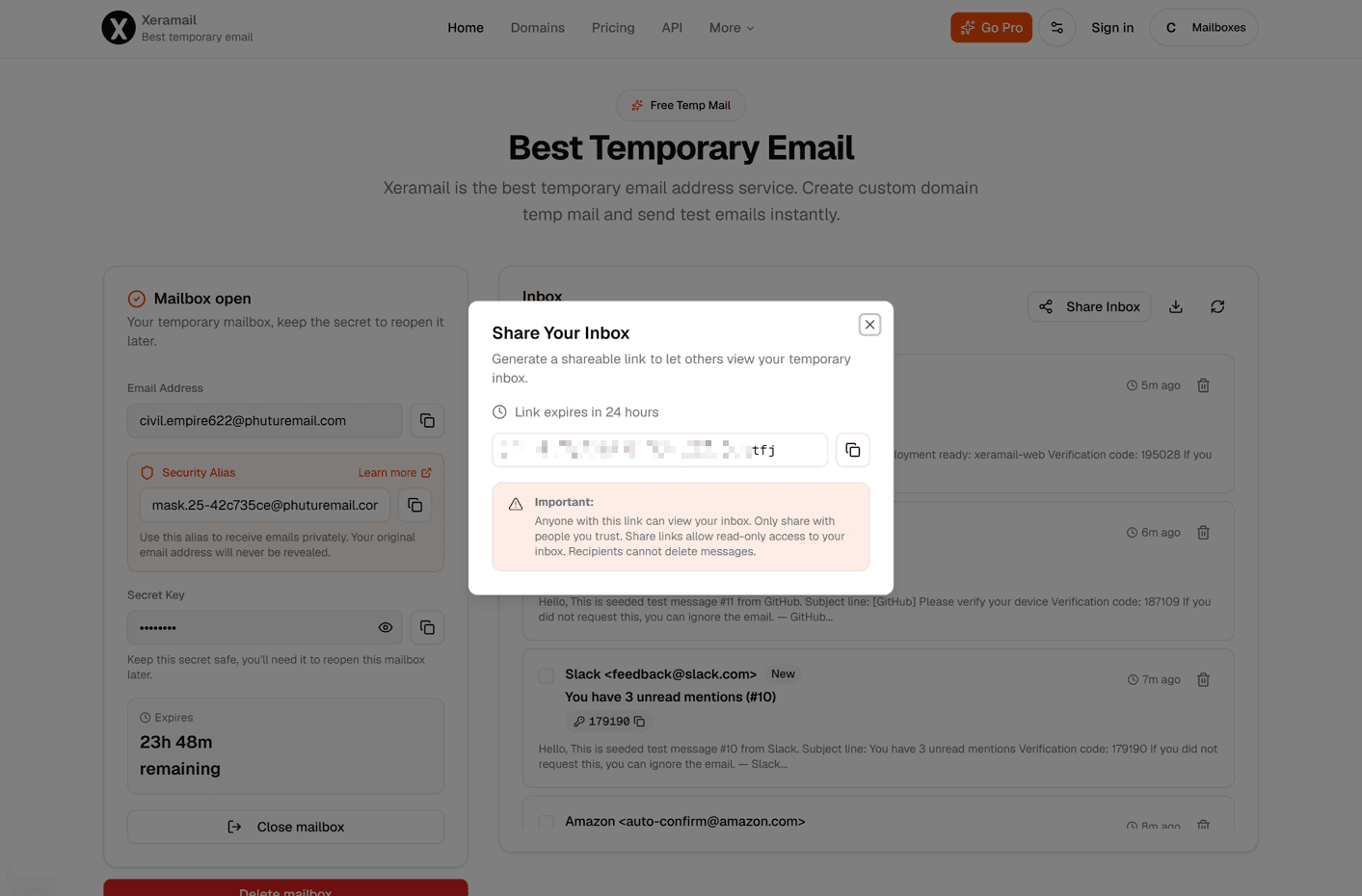 Xeramail Temp Mail screenshot 2