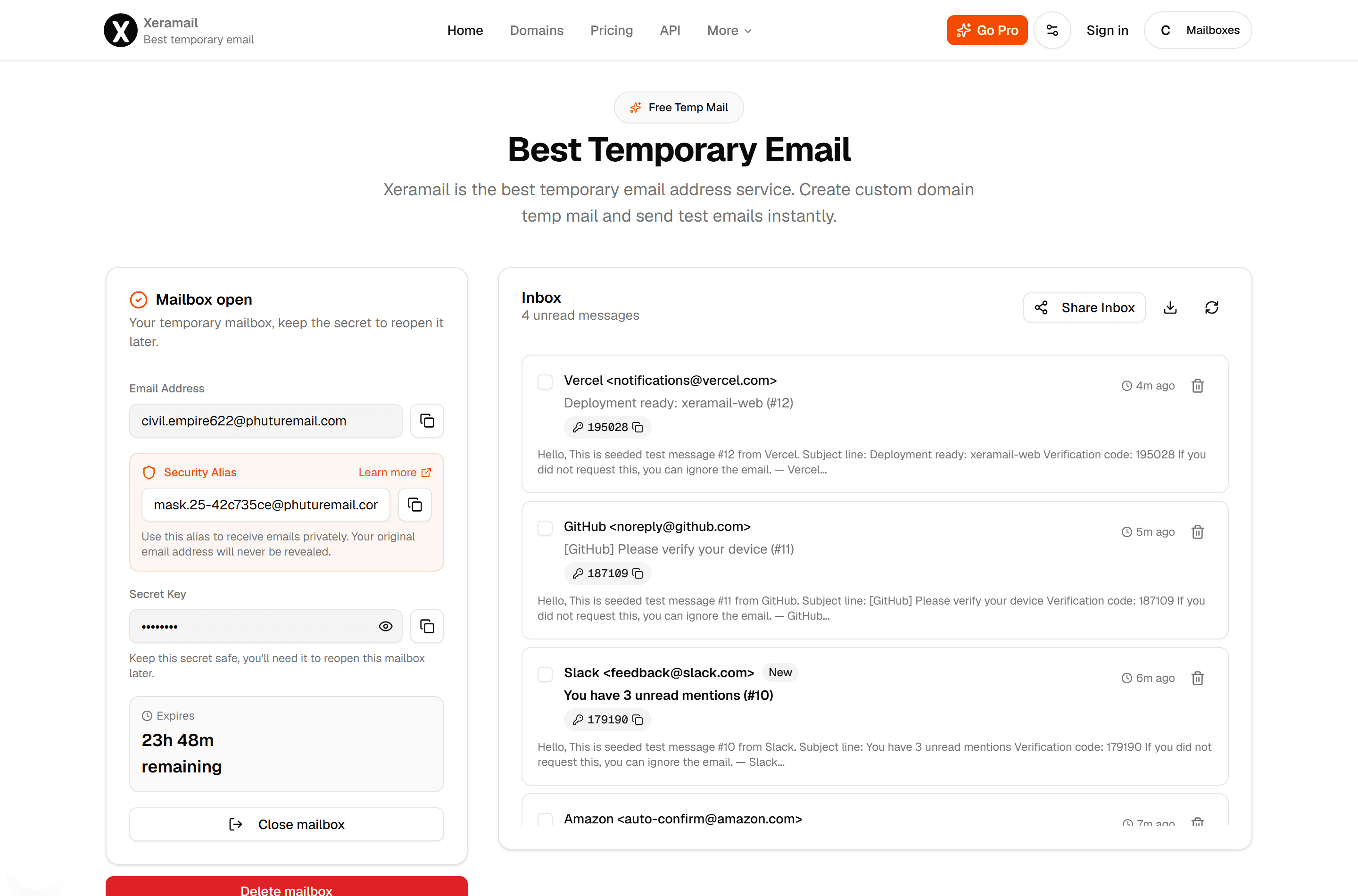 Xeramail Temp Mail screenshot 1